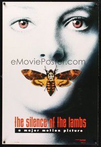 2b218 SILENCE OF THE LAMBS styleA teaser DS 1sh '90 great image of Jodie Foster with moth over mouth