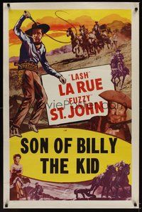 2b083 SON OF BILLY THE KID stock 1sh 1950s Lash La Rue, Al Fuzzy St. John, cool cowboy art!