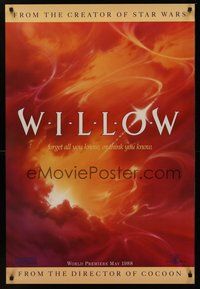 2b253 WILLOW teaser 1sh '88 George Lucas & Ron Howard directed, cool artwork of clouds!