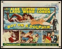 2c057 BOY ON A DOLPHIN 1/2sh '57 art of Alan Ladd & sexiest Sophia Loren swimming underwater!