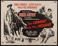 2c082 COWBOY & THE INDIANS 1/2sh R54 great images of Gene Autry riding Champion & playing guitar!