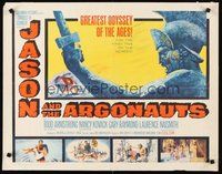 2c204 JASON & THE ARGONAUTS 1/2sh '63 great special fx by Ray Harryhausen, cool art of colossus!