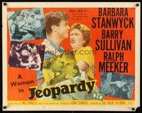 2c206 JEOPARDY style A 1/2sh '53 Barbara Stanwyck struggling w/Ralph Meeker, film noir!