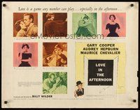 2c246 LOVE IN THE AFTERNOON style A 1/2sh '57 Gary Cooper, Audrey Hepburn, Maurice Chevalier