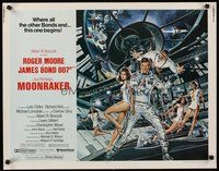 2c277 MOONRAKER 1/2sh '79 art of Roger Moore as James Bond & sexy space babes by Goozee!