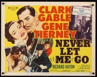 2c297 NEVER LET ME GO style A 1/2sh '53 romantic close up art of Clark Gable & sexy Gene Tierney!