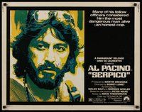 2c360 SERPICO 1/2sh '74 cool close up image of Al Pacino, Sidney Lumet crime classic!
