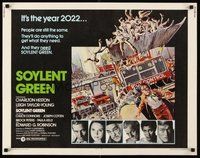 2c391 SOYLENT GREEN 1/2sh '73 art of Charlton Heston trying to escape riot control by John Solie!