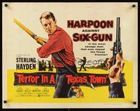 2c429 TERROR IN A TEXAS TOWN 1/2sh '58 great artwork of Sterling Hayden holding huge harpoon!