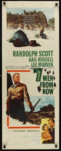2d011 7 MEN FROM NOW insert '56 Budd Boetticher, great full-length art of Randolph Scott with rifle!