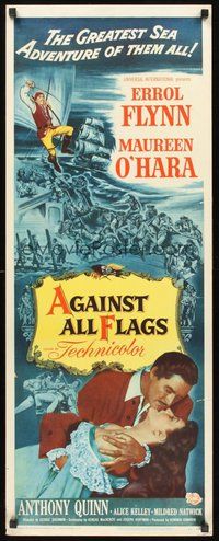 2d018 AGAINST ALL FLAGS insert '52 pirate Anthony Quinn, Flynn w/swashbuckling Maureen O'Hara!