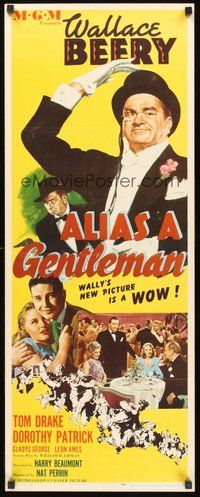 2d020 ALIAS A GENTLEMAN insert '48 cool art of Wallace Beery with top hat & monocle!