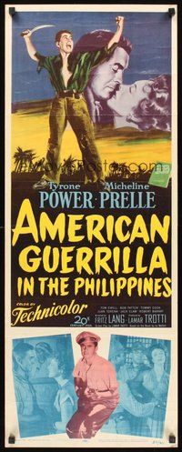 2d022 AMERICAN GUERRILLA IN THE PHILIPPINES insert '50 art of Tyrone Power & Micheline Prelle!