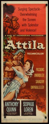 2d033 ATTILA insert '58 art of Anthony Quinn as The Hun grabbing sexy Sophia Loren!