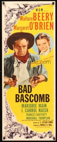 2d034 BAD BASCOMB insert '46 art of Wallace Beery w/guns & young Margaret O'Brien!