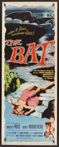 2d038 BAT insert '59 great art of Vincent Price & sexy fallen girl, when it flies, someone dies!