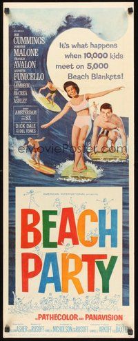 2d042 BEACH PARTY insert '63 Frankie Avalon & Annette Funicello riding a wave on surf boards!