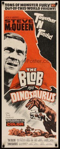 2d057 BLOB/DINOSAURUS insert '64 great close up of Steve McQueen, plus art of T-Rex w/girl!