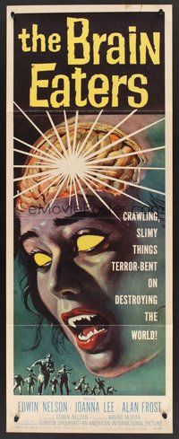 2d078 BRAIN EATERS insert '58 AIP, classic horror art of girl's brain exploding!