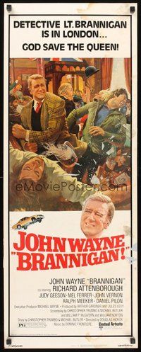 2d079 BRANNIGAN insert '75 great Robert McGinnis art of fighting John Wayne in England!