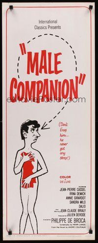 2d209 I WAS A MALE SEX BOMB insert '65 Male Companion, wacky artwork of naked Jean-Pierre Cassel!