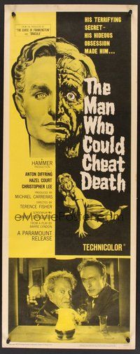 2d279 MAN WHO COULD CHEAT DEATH insert '59 Hammer horror, cool half-alive & half-dead headshot art!