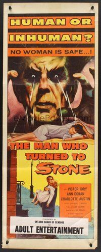 2d281 MAN WHO TURNED TO STONE insert '57 Victor Jory practices unholy medicine, cool horror art!