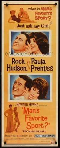 2d285 MAN'S FAVORITE SPORT insert '64 fake fishing expert Rock Hudson in love w/Paula Prentiss!
