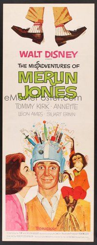 2d302 MISADVENTURES OF MERLIN JONES insert '64 Disney, wacky art of Annette Funicello, Kirk & chimp!