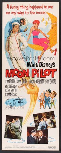 2d308 MOON PILOT insert '62 Disney, Tom Tryon, Dany Saval, wacky space man and moon girl art!