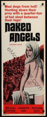 2d317 NAKED ANGELS insert '69 Roger Corman, art of sexy barely-clothed girl, motorcyle gangs!