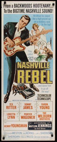 2d325 NASHVILLE REBEL insert '66 art of Waylon Jennings playing guitar & sexy near-naked girl!