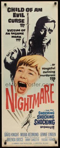 2d334 NIGHTMARE insert '64 Hammer horror, three shocking murders, did she dream them or do them!
