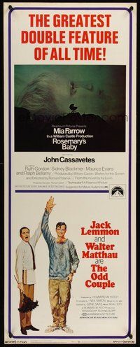 2d344 ODD COUPLE/ROSEMARY'S BABY insert '69 the greatest and oddest double feature of all time!