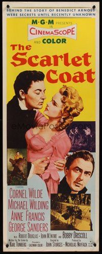 2d479 SCARLET COAT insert '55 romantic art of Cornel Wilde & Anne Francis, John Sturges directed!