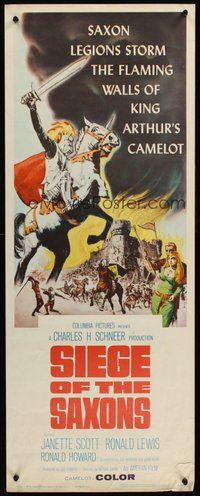 2d516 SIEGE OF THE SAXONS insert '63 King Arthur's Camelot, cool knight on horseback art!