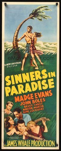 2d527 SINNERS IN PARADISE insert '38 Madge Evans, John Boles, great art of lovers in storm!