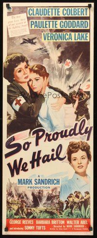 2d537 SO PROUDLY WE HAIL insert '43 fighting women Colbert, Veronica Lake & Paulette Goddard!