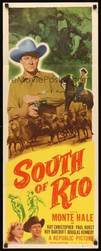 2d548 SOUTH OF RIO insert '49 cool image of Texas Ranger Monte Hale pointing gun!