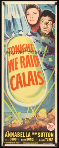 2d649 TONIGHT WE RAID CALAIS insert '43 Annabella, John Sutton, cool art of WWII planes in battle!