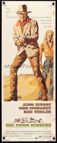 2d663 TRAIN ROBBERS insert '73 great full-length art of cowboy John Wayne & sexy Ann-Margret!