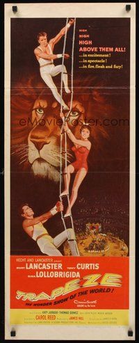 2d665 TRAPEZE insert '56 circus art of Burt Lancaster, Gina Lollobrigida, Tony Curtis & lion!