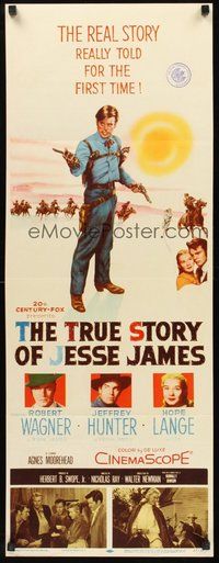 2d672 TRUE STORY OF JESSE JAMES insert '57 Hunter, Hope Lange, art of Robert Wagner w/4 gun rig!