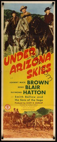 2d682 UNDER ARIZONA SKIES insert '46 Johnny Mack Brown, Reno Blair & Raymond Hatton on horses!