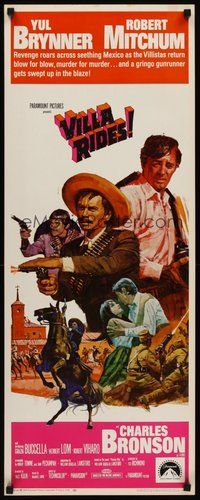 2d706 VILLA RIDES insert '68 art of Yul Brynner as Pancho & Robert Mitchum, Sam Peckinpah!