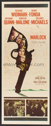 2d724 WARLOCK insert '59 cowboys Henry Fonda & Richard Widmark, cool revolver design!