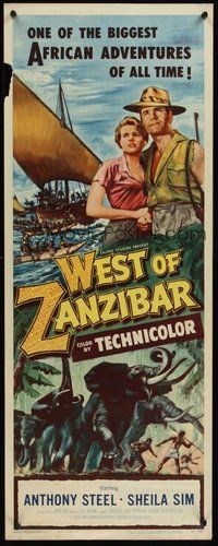 2d730 WEST OF ZANZIBAR insert '54 Anthony Steel, Sheila Sim, safari adventure, elephants!