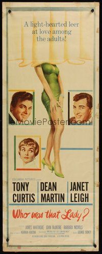 2d746 WHO WAS THAT LADY insert '60 Tony Curtis & Dean Martin stare at sexy Janet Leigh's legs!