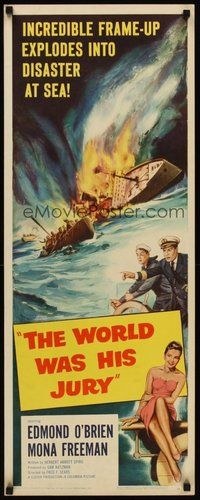 2d770 WORLD WAS HIS JURY insert '58 Navy sailor Edmond O'Brien, Mona Freeman, art of sinking ship!