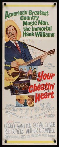 2d795 YOUR CHEATIN' HEART insert '64 great image of George Hamilton as Hank Williams with guitar!